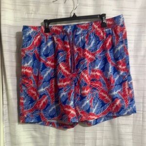 Tropical Blue and Red Swim Trunks